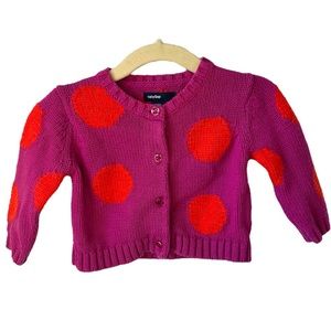 Polka Dot Knit Cardigan Purple Magenta Orange Clemson Baby Gap Girls 3-6 M